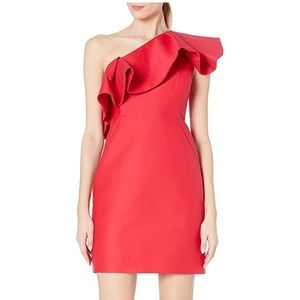 Halston Heritage One Shoulder Dress with Flounce